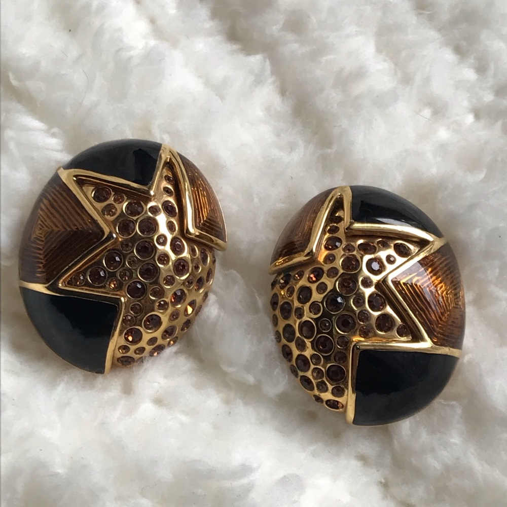 Vintage Swarovski Enamel & Crystal Clipon Earrings